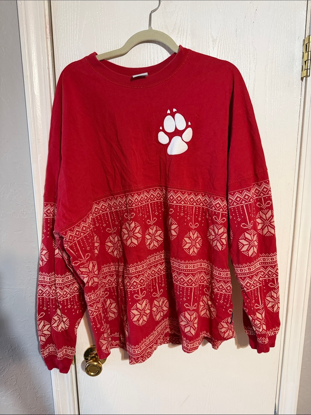 Spirit Red Holiday Paw Print Sweatshirt with White Accents